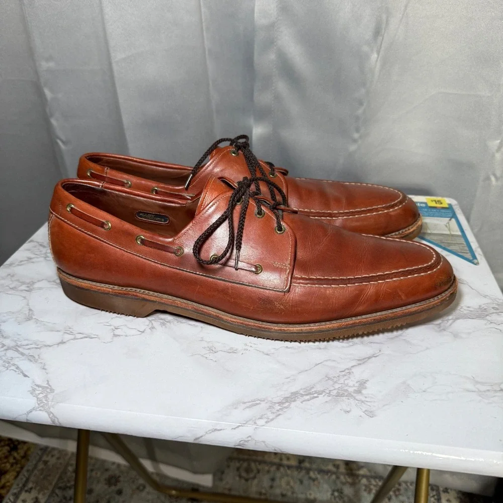 Allen Edmonds Clipper Boat Shoes Mens 14 AAA Brown Leather Moc Toe Vibram USA